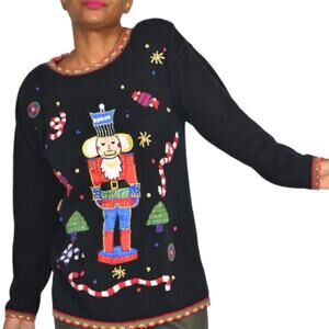 Ugly Christmas Sweater Vintage Toy Soldier Embroidery Ornaments XMAS Size Large